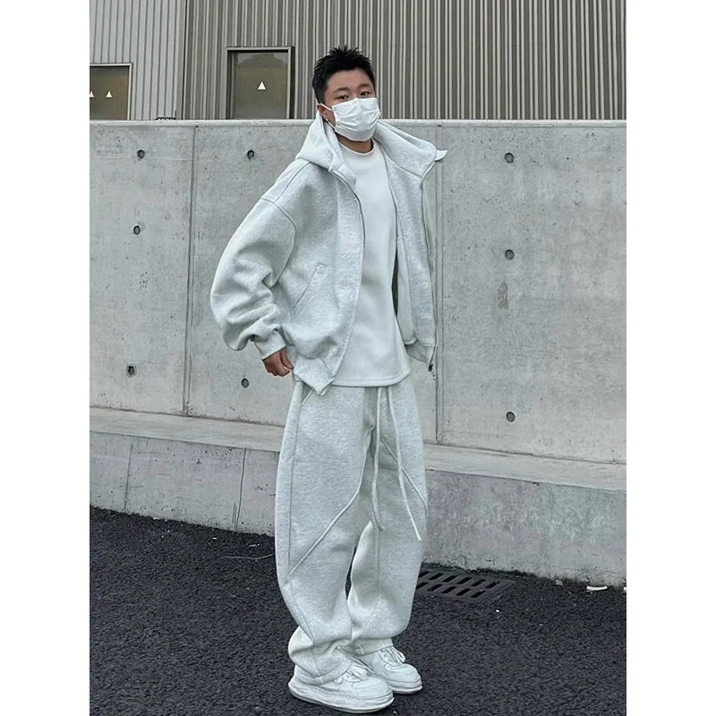 

Повседневная, модная и спортивная мужская весенне-осенняя свободная куртка и брюки на молнии больших размеров, комплект из 2 предметов