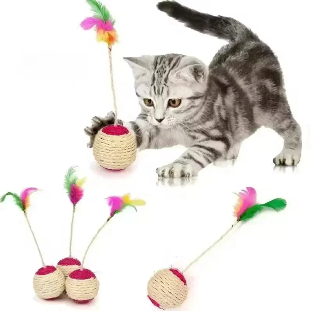 

1PC Pet Cat Toy Colorful Feather Blanket Ball Grinding Claw Interactive Play Ball Cat Toy Sisal Shuttlecock Ball