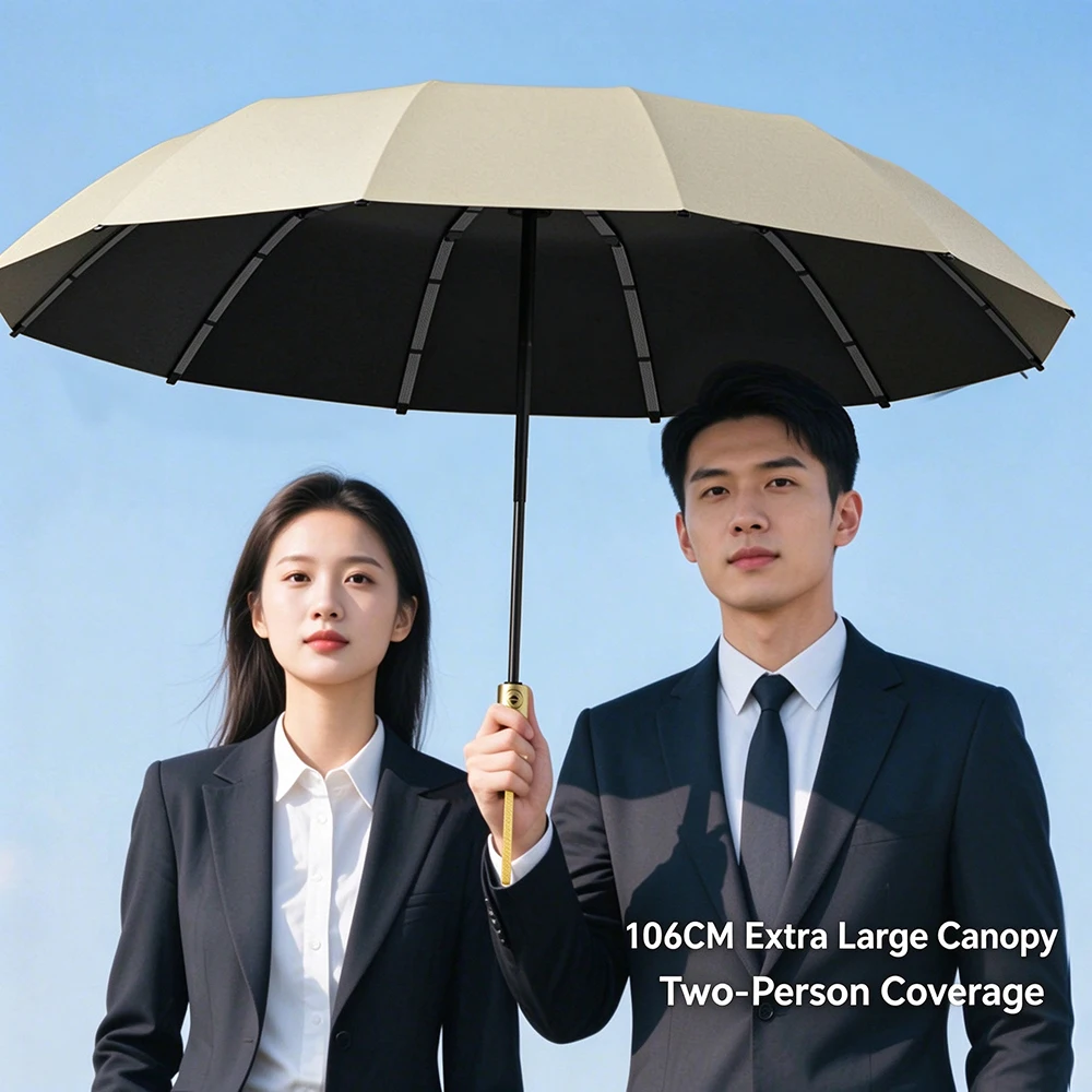 Fully automatic Folding Umbrella Windproof UV Protection Black Glue Tri-Fold Travel Parasol Sunscreen Umbrella Women's Sunny