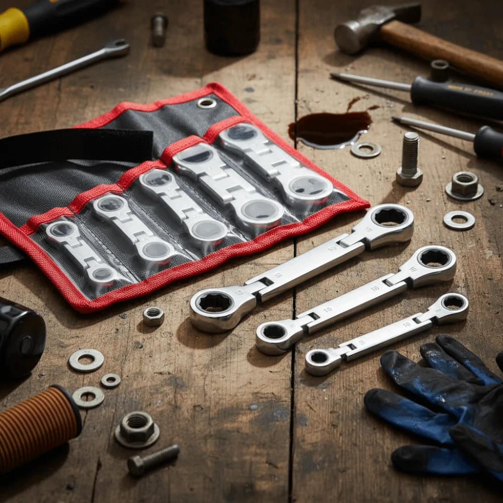 

Flex-Head Design Flex-Head Ratcheting Wrench Double Box End Ratcheting Mechanism Double Box End Wrench Mini Size Portable