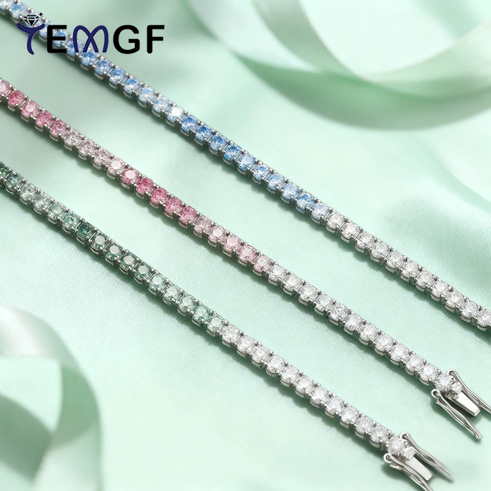 

TEMGF Gradient Color Moissanite Bracelets S925 Sterling Silver Fine Jewelry for Women Girls Unique Sparkling Date Birthday Gifts