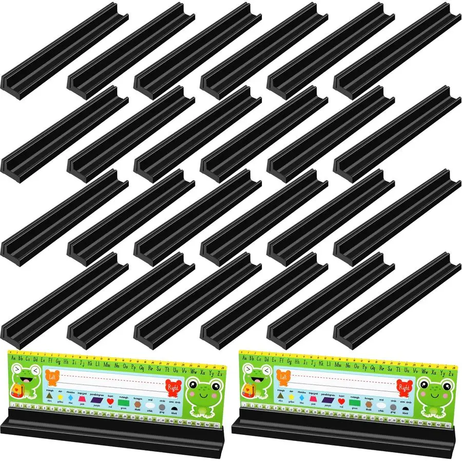 Porta targhette da 24 pezzi per scrivania Porta targhetta autoadesiva e rimovibile con portapenne Display targhetta con nome in plastica nera