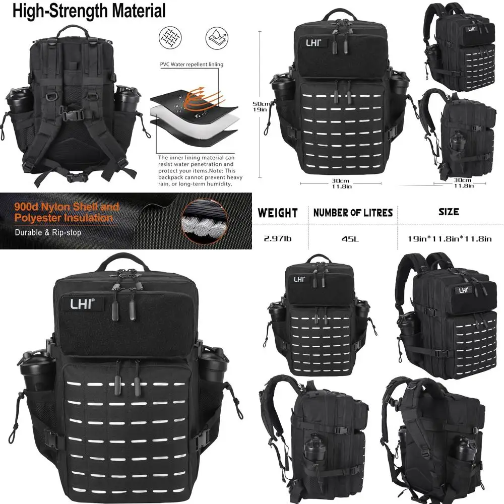 

3-Day Tactical Backpack with 25L/45L Capacity, MOLLE System & Hydration Bottle Holder