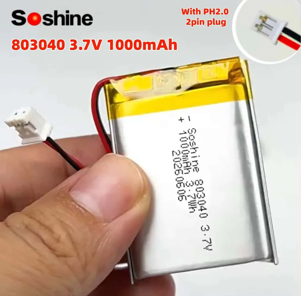 PH2.0 Plug 3.7V 803040 1000mAh LIPO Batteries 803040 Lithium Li-Ion Polymer Battery For Remote Control Bluetooth Speaker GPS