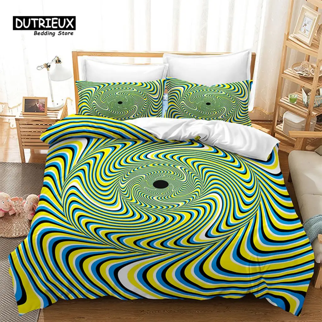 

Psychedelic Swirl Duvet Cover Luxury Abstract Geometric Bedding Set Chic 3D Comforter Cover King For Girls Adults Bedroom Decor