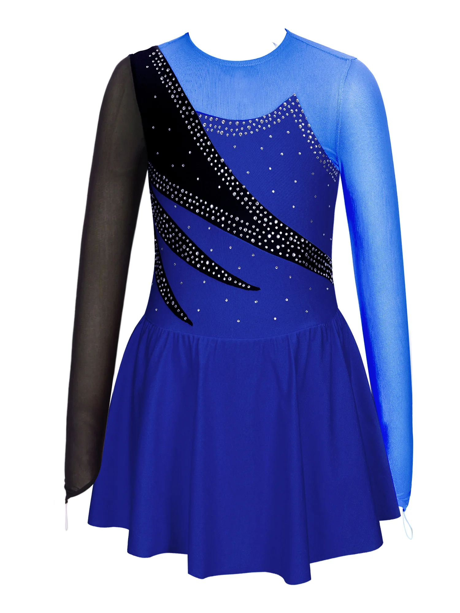 Crianças meninas vestido de dança dancewear à moda roupas em torno do decote contraste cor strass decorado oco voltar patinação vestido