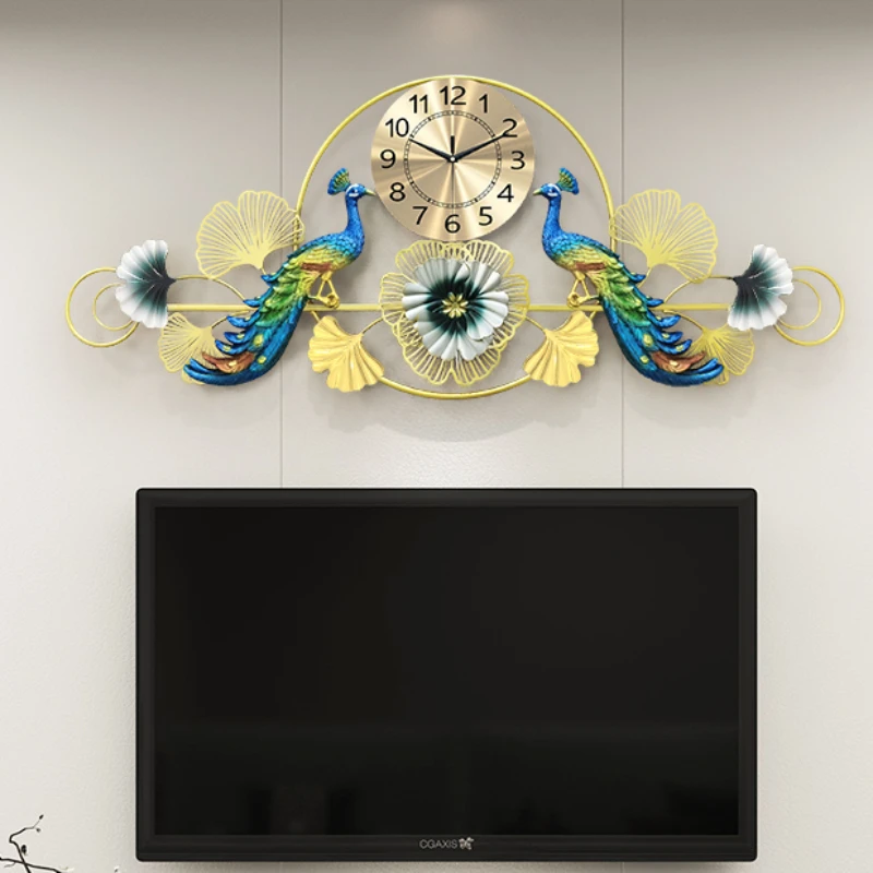 

clocks, watches, hanging clocks, living rooms, peacock atmosphere, high-end feeling, light luxury clock hanging walls