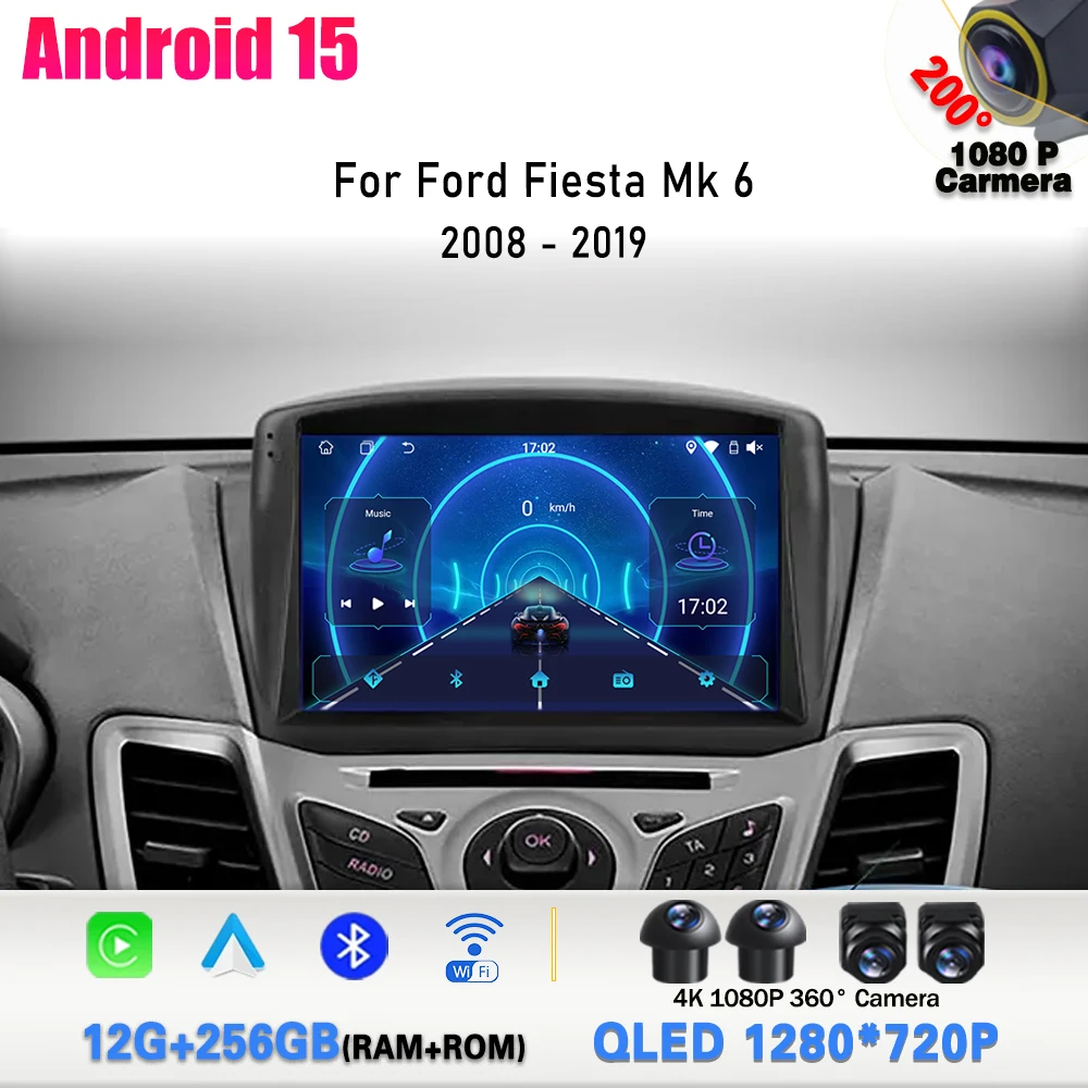 

Auto Radio Carplay Android 15 For Ford Fiesta Mk 6 2008 - 2019 android Auto Multimedia Video Player touch screen Auto stereo GPS