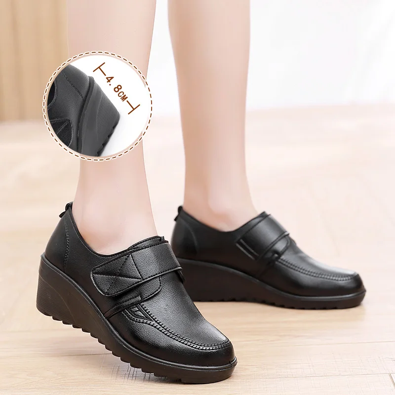 GKTINOO 2024 Spring Autumn New Women\'s Single Shoes Wedges Soft Sole Comfortable Large Size Mother\'s Leather High Heels Shoes