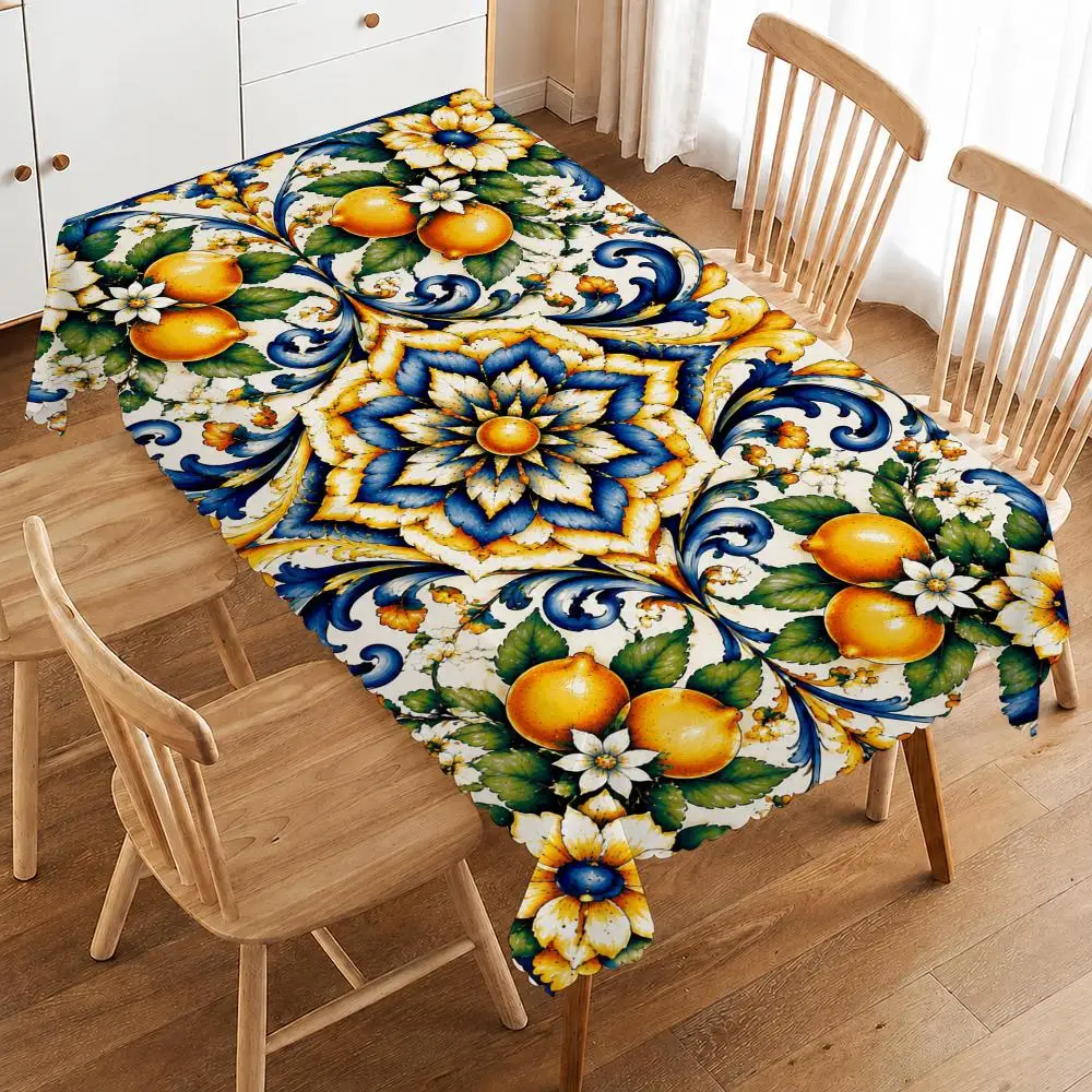 Mediterranean Lemon Flora Table Cloth Home Party Picnic Dining Room Kitchen Desktop Dust-proof Decorative Table