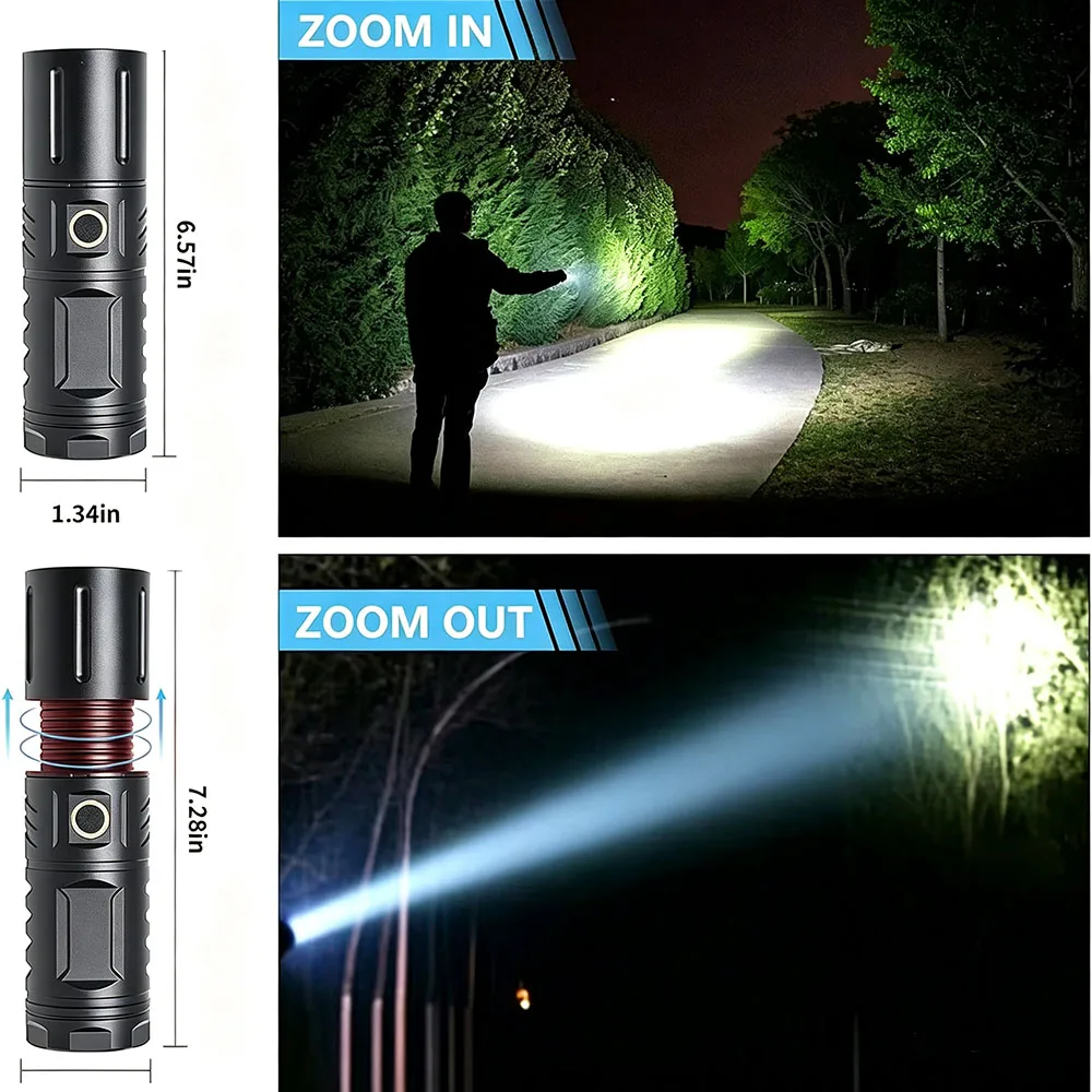 Strong Light Lamp T40 LED Flashlight USB Rechargeable Ultra-Bright Torch High Power Lantern Built-in 3*18650 Lithium Batteries