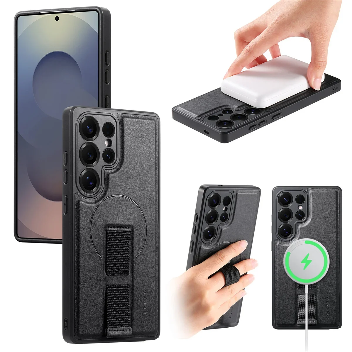 For Magsafe Magnetic Wrist Strap Phone Case for Samsung Galaxy S25 Edge S25 Ultra S26 Plus Leather ShockProof Protective Cover