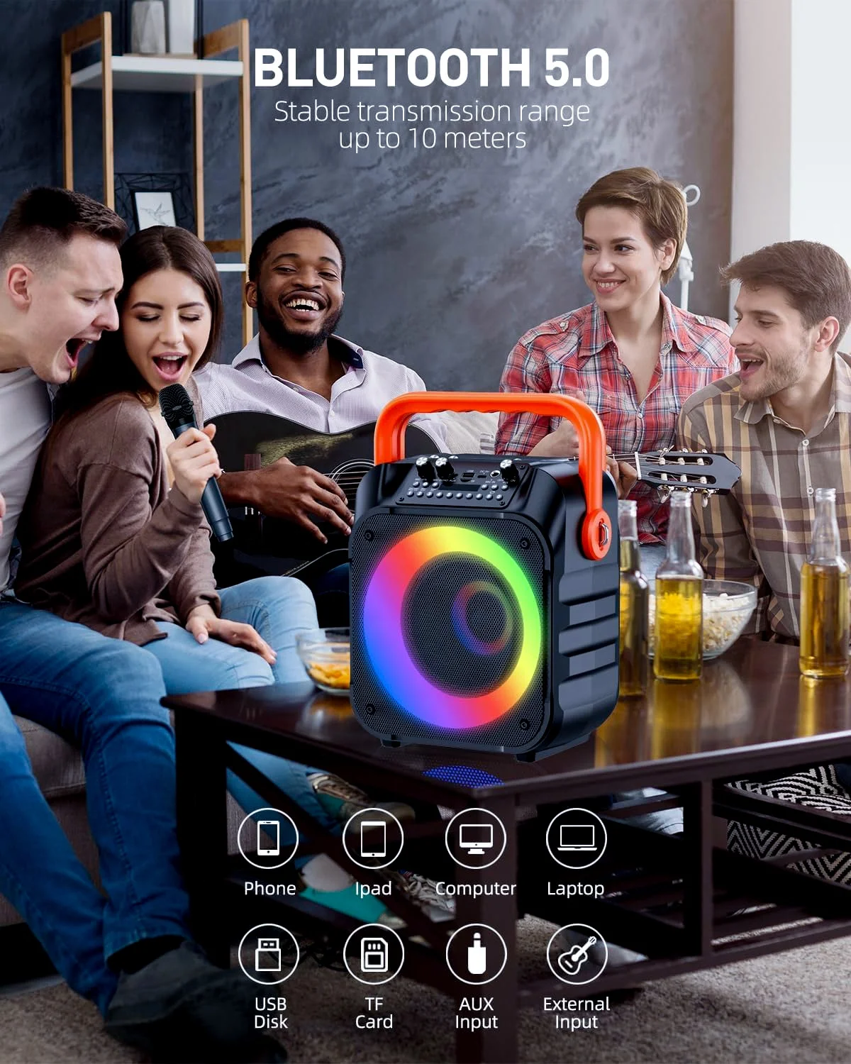 2024 AMZ أفضل بائع آلة الكاريوكي المحمولة مع اثنين من اللاسلكية لميكروفونات بلوتوث RGB LED الإضاءة للحفلات