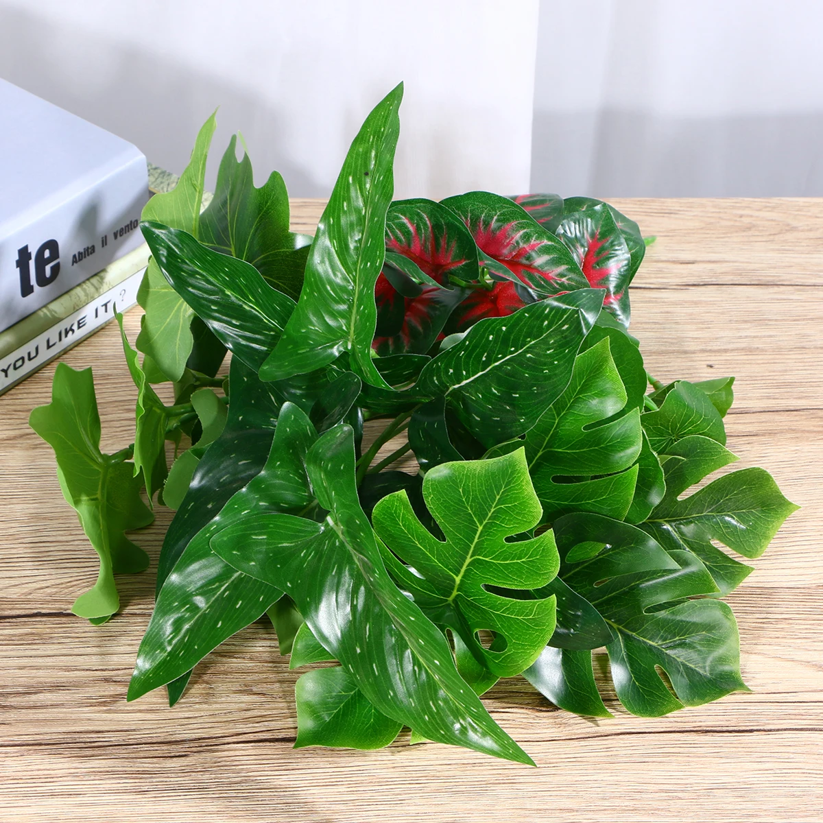 

6pcs Artificial Leaf Tropical Decoration Plants Earth Tones Leaves Home Office Cafe Study Bedroom Bathroom Gallery Flower