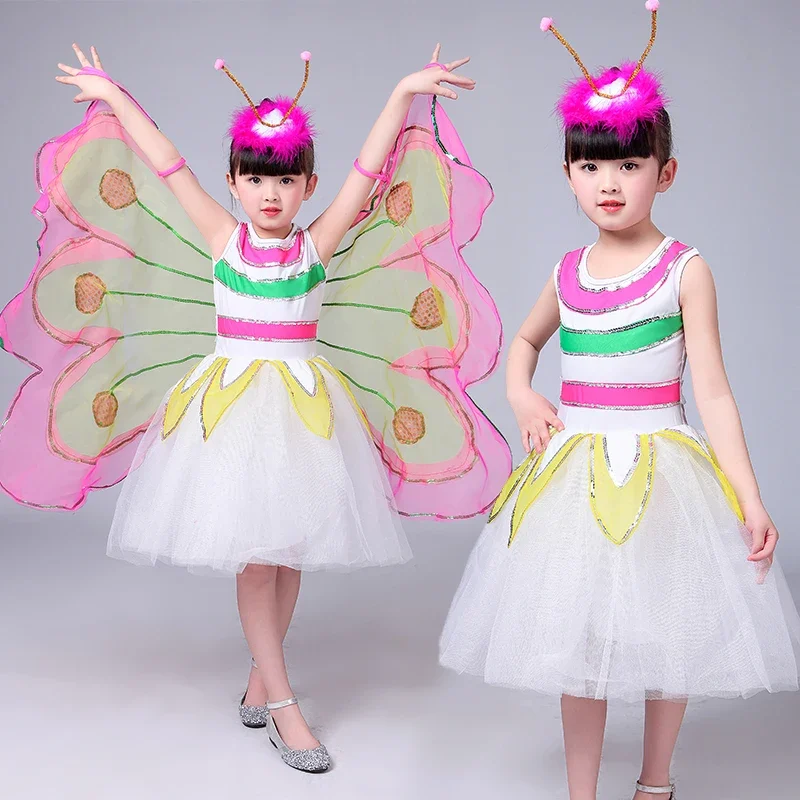 Anime Butterfly Dance Trajes para Meninas, Cosplay Verde, Jardim de Infância, Roupas Performance, Vestido Festival, Kids Dance Wear