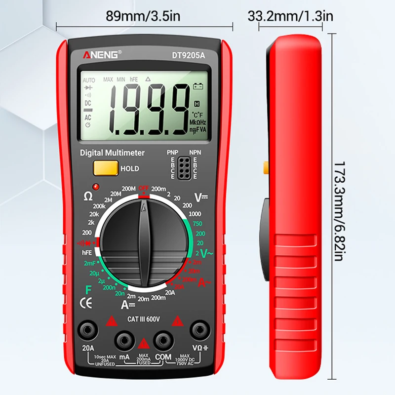 ANENG DT9205A Professional Multimeter True RMS Digital Multimeter AC/DC Current Tester Ohm Capacitor Voltage Meter Detector Tool