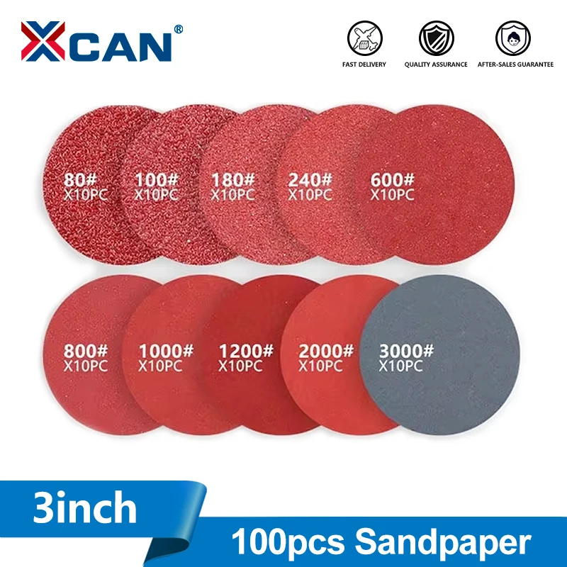 

XCAN 100Pcs 3 inch Sanding Discs Set Kit Grit 80-3000 Polishing Pad Kit Grinding Tools for Drill Die Grinder Dremel Rotary Tools