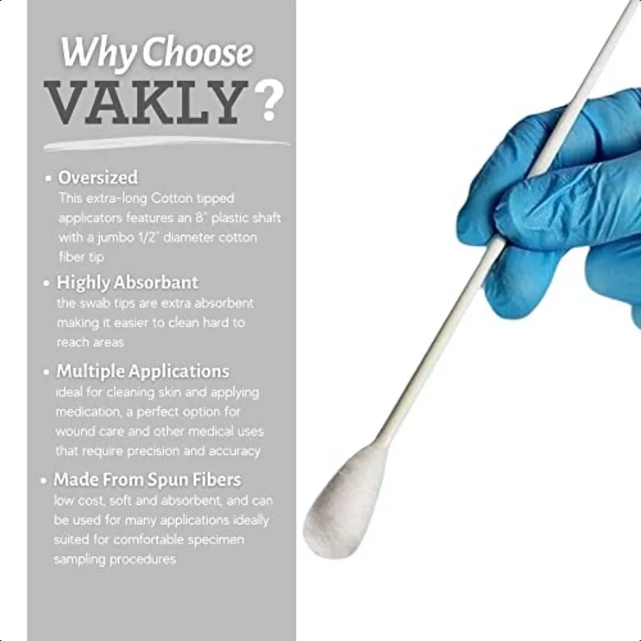 Large Oversized Swabs [Pack of 100] Extralong 8 Cotton Tipped Applicators with Extra Large 1 2 Diameter Swab Nonsterile Long Pl