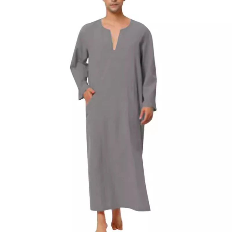 Arab gaya minimalis pendek/lengan panjang pria jubah Muslim Abaya pakaian pria Islami set Muslim Kaftan Saudi Abayat