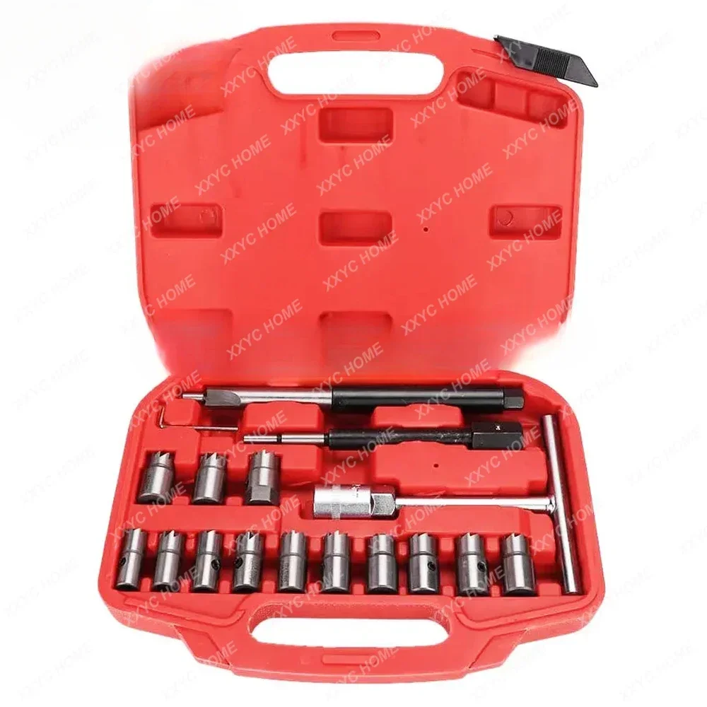 Injector Remover 17Pcs Injector Seat & Cleaner Carbon Remover Seat Tools Cutter Milling Cutter Set Universal Car Tool Kit