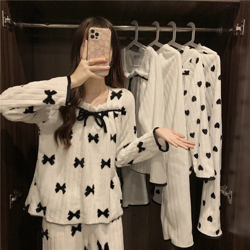 

Thickened Coral Fleece Pajamas Women's Autumn Winter Home Clothes Long Sleeve Long Pants Comfortable Breathable Sleepwear