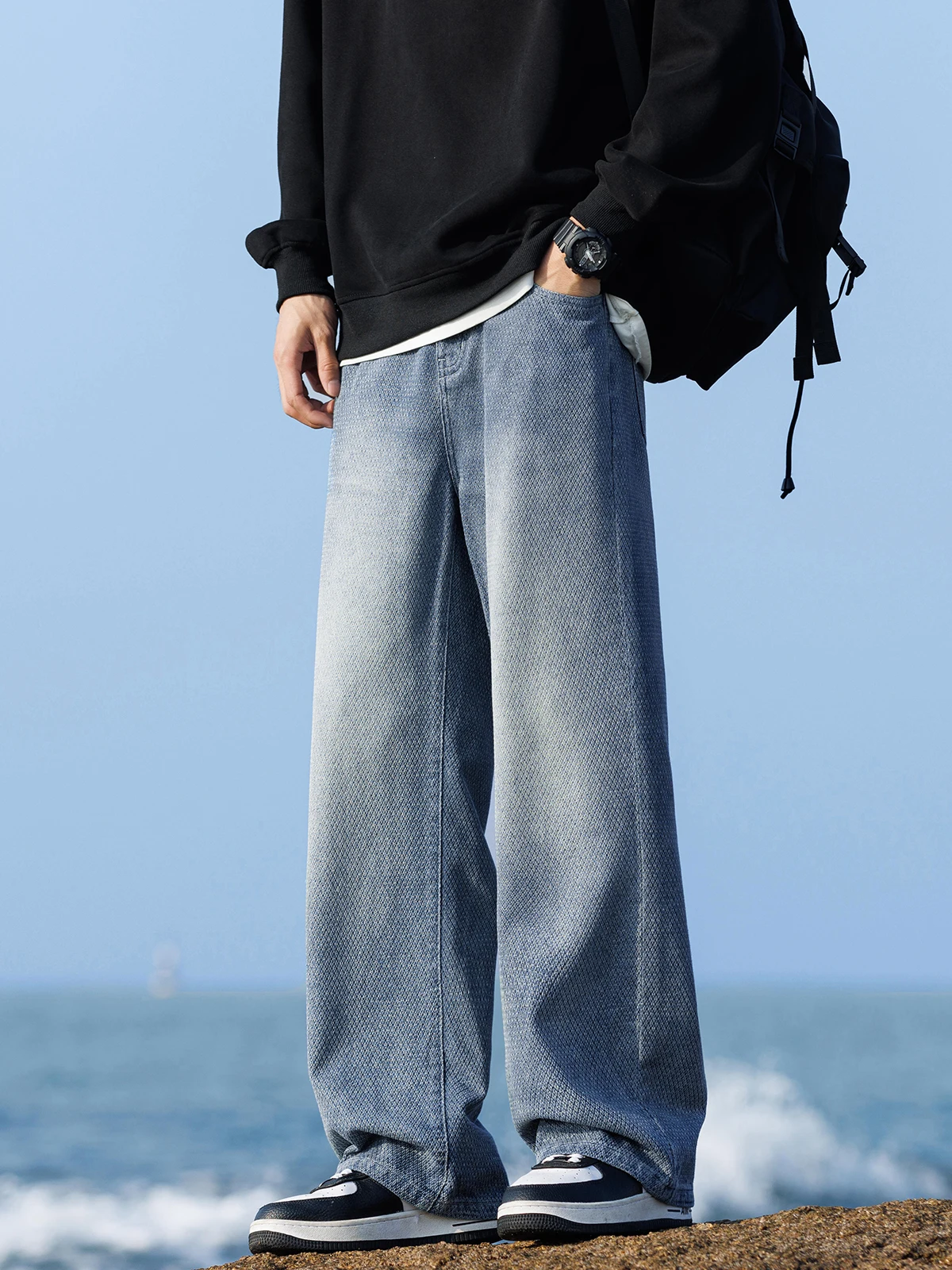 

2024 New Dragon Sc Pattern Loose Men's Jeans American Wa Casual Long Pants Wide Leg Straight Leg Trousers