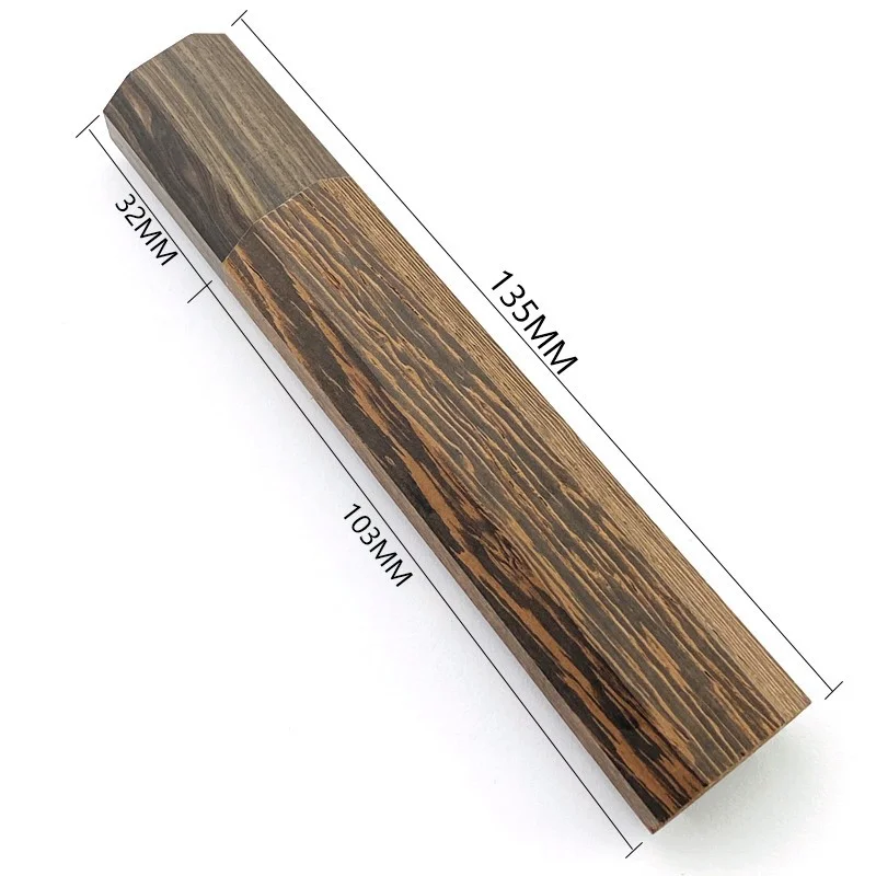Handmade Octagonal Wood Knife Handle Blank, 135mm Ebony Wenge Composite Wooden Handle for Sushi Santoku Gyuto DIY Knife Crafting