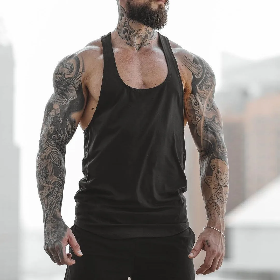 Mens Gym Stringer Tank Top – Muscle Fit Sleeveless Workout Shirt, Deep Scoop Neck Racerback for Bodybuilding & Training