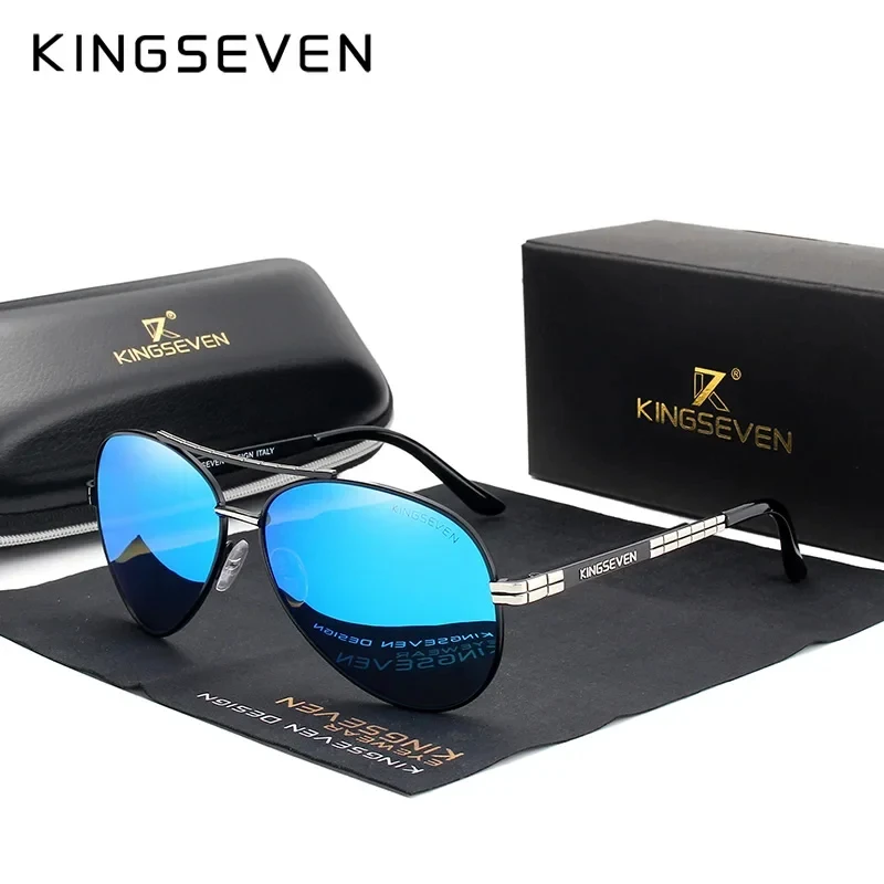 KINGSEVEN-gafas de sol de aleación de aviación para hombre, lentes de sol con montura completa, HD, polarizadas, UV400, protección ocular, 2023
