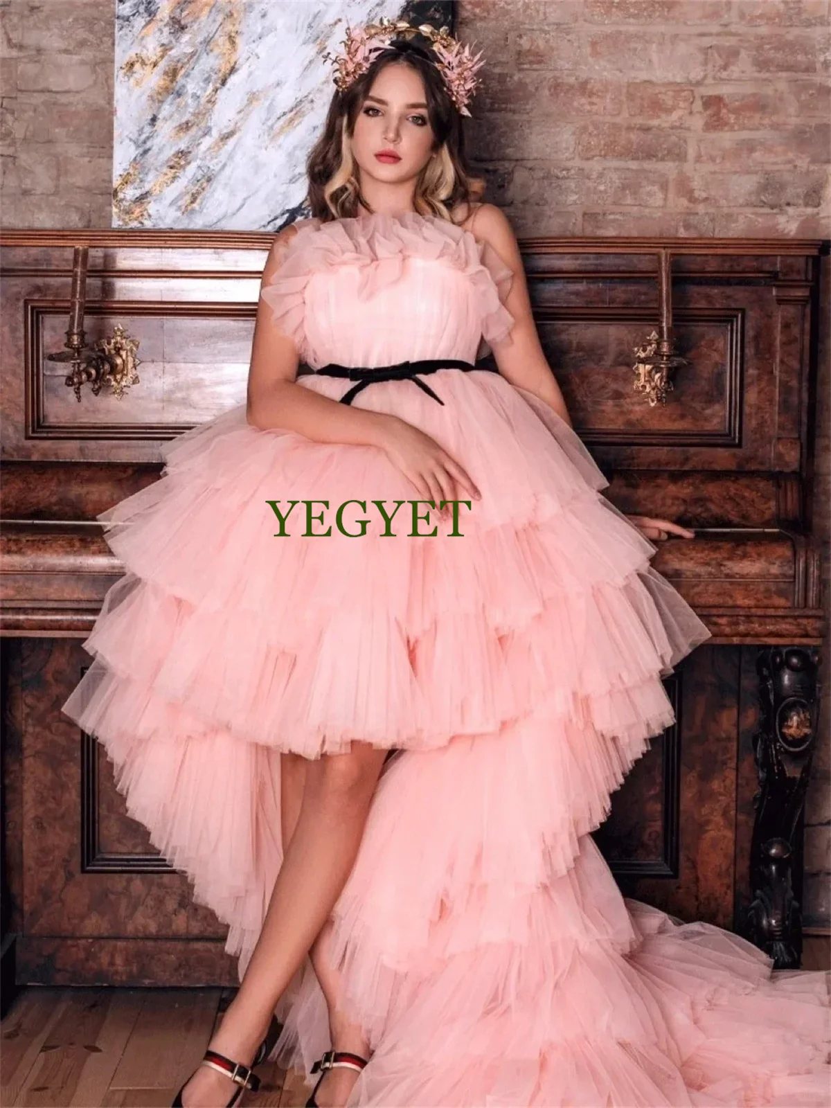

CustomizedDreamy Pink Sleeveless Flower Girl Dress: Elegant Layered Tulle Skirt & Bow | Wedding, First Communion, Birthday Princ