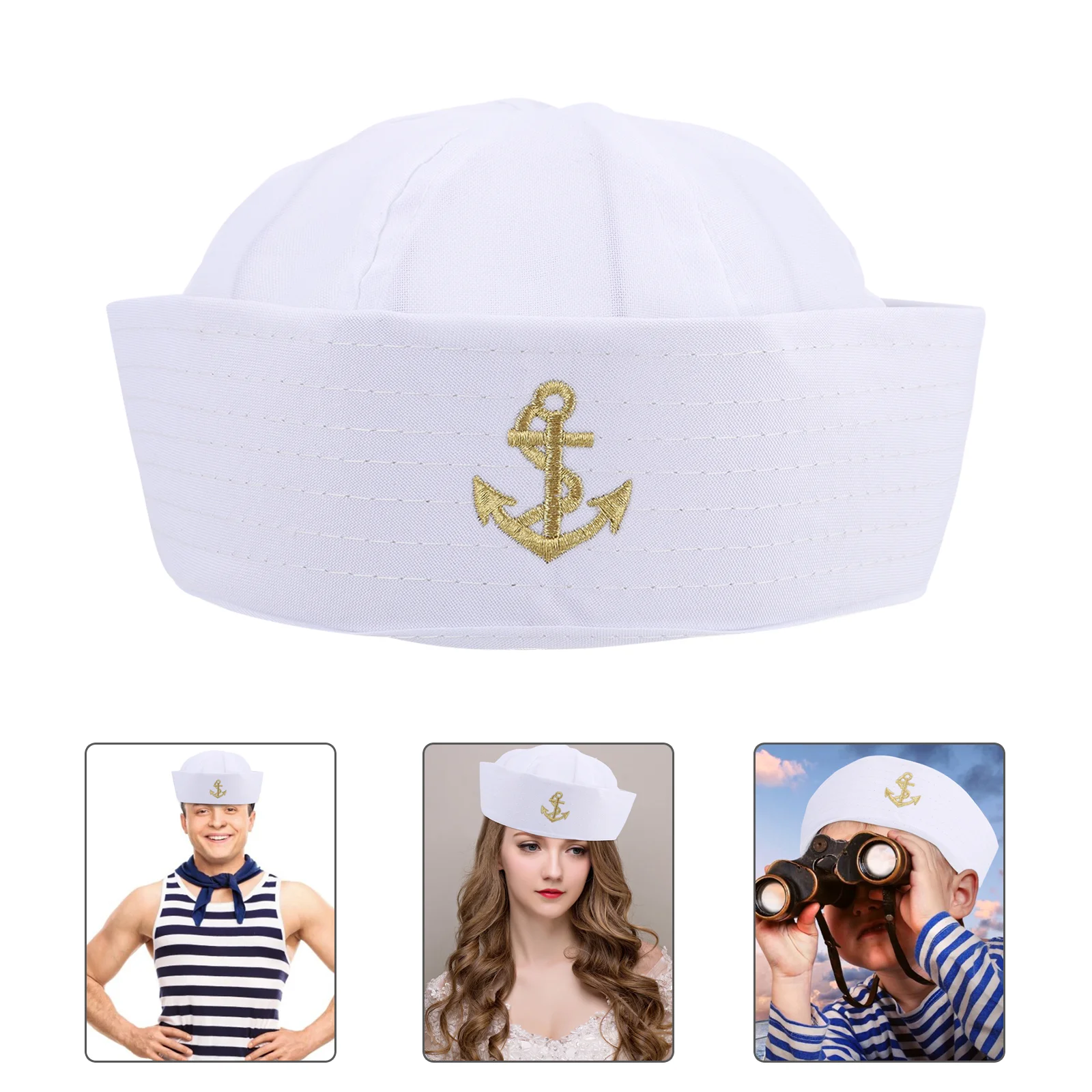 Round Navy Hat White Captain Hats Dome Sailor Men's Kids Summer Party Uniform Performing