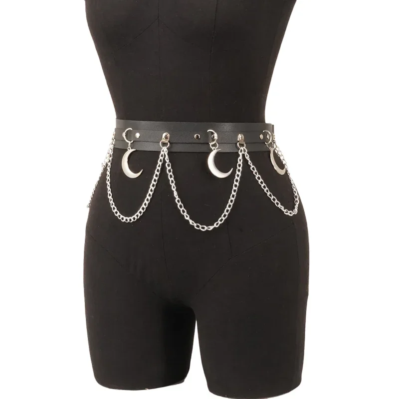 고딕 벨트 여성용 와이드 벨트 체인 술 초승달 액세서리 휴일 파티 착용에 적합