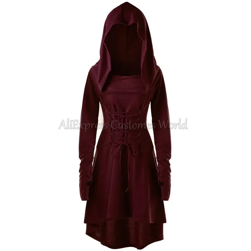 ฮาโลวีนRenaissanceยุคกลางเครื่องแต่งกายVINTAGE Gothicแม่มดElfเครื่องแต่งกายHoodedชุดมินิผู้หญิงHoodiesชุด