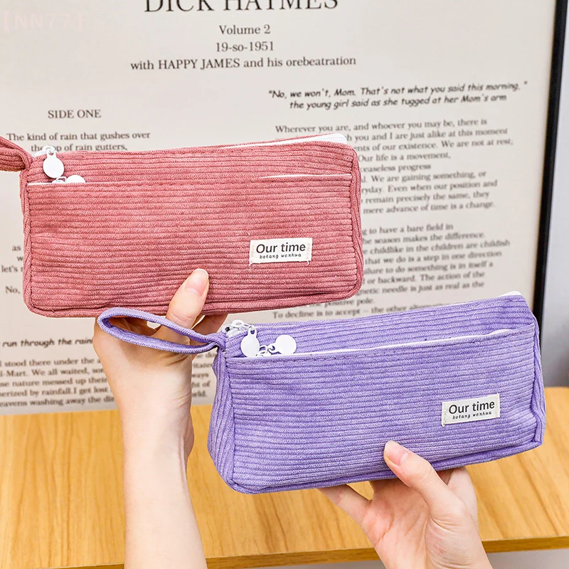 Large Capacity Simple Corduroy Pencil Case Cute Stationery Storage Bag Multi-functional Fashion Pen Case Gifts