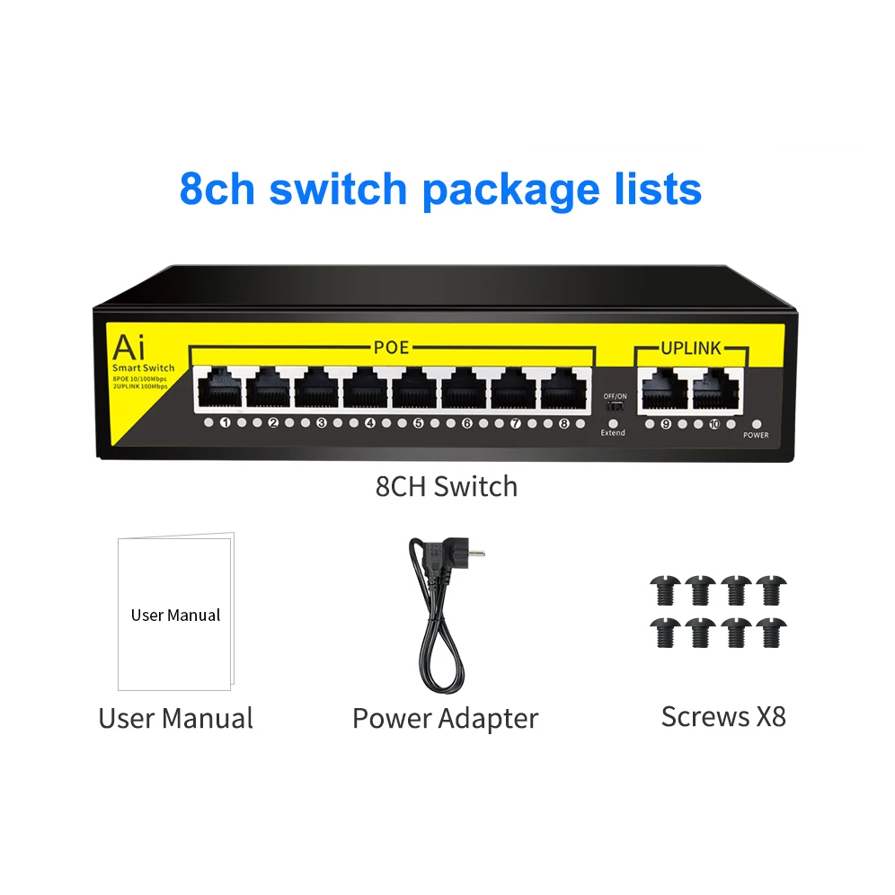 Imagem -06 - Portas Poe Switch Ethernet 10 100mbps Ieee 802.3 af at para Câmera ip Poe Sistema de Câmera de Segurança Cctv ap sem Fio Pés 48v 16