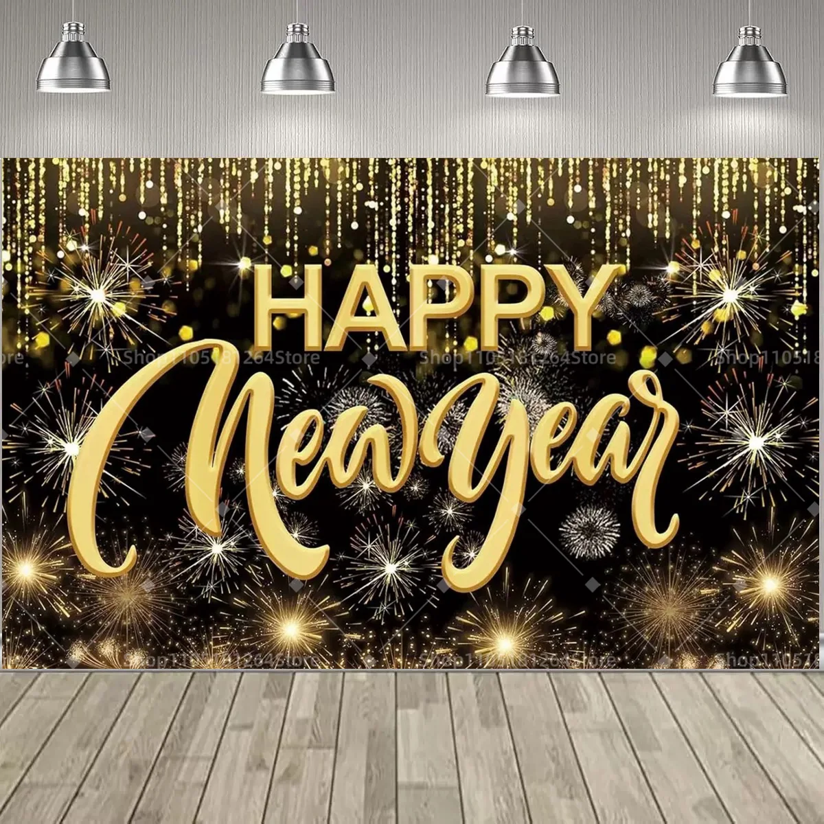 الذهب الأسود سنة جديدة سعيدة حزب الديكور خلفية السنة الجديدة هدية الشمبانيا ساعة عيد الميلاد راية السنة الجديدة صورة خلفية