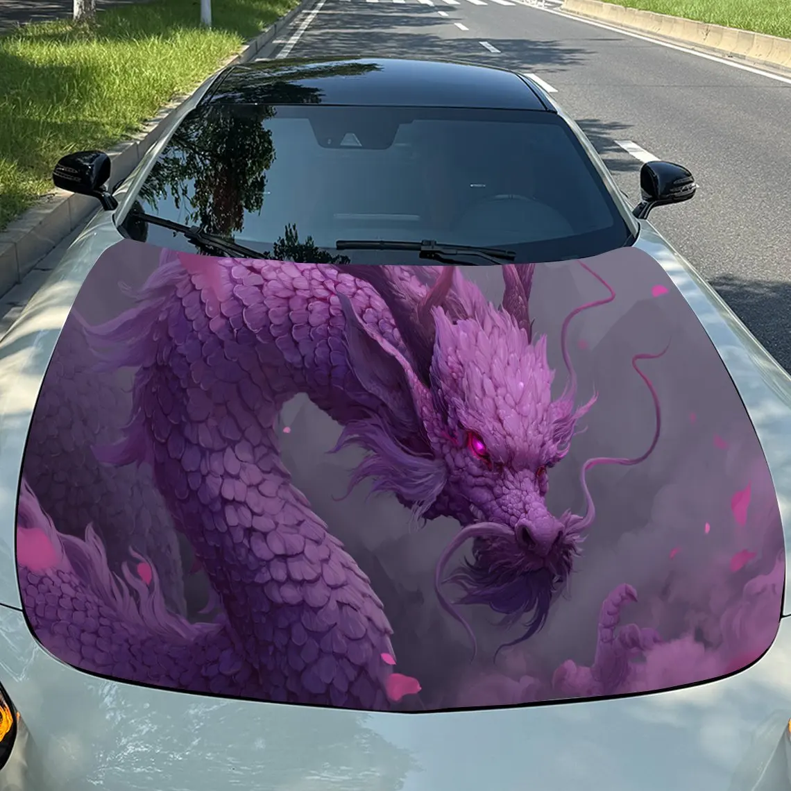 

Purple Dragon Car Hood Sticker PVC Self Waterproof Stick, Striking Auto Exterior Accessories Decor Protect Gift for Car Lover