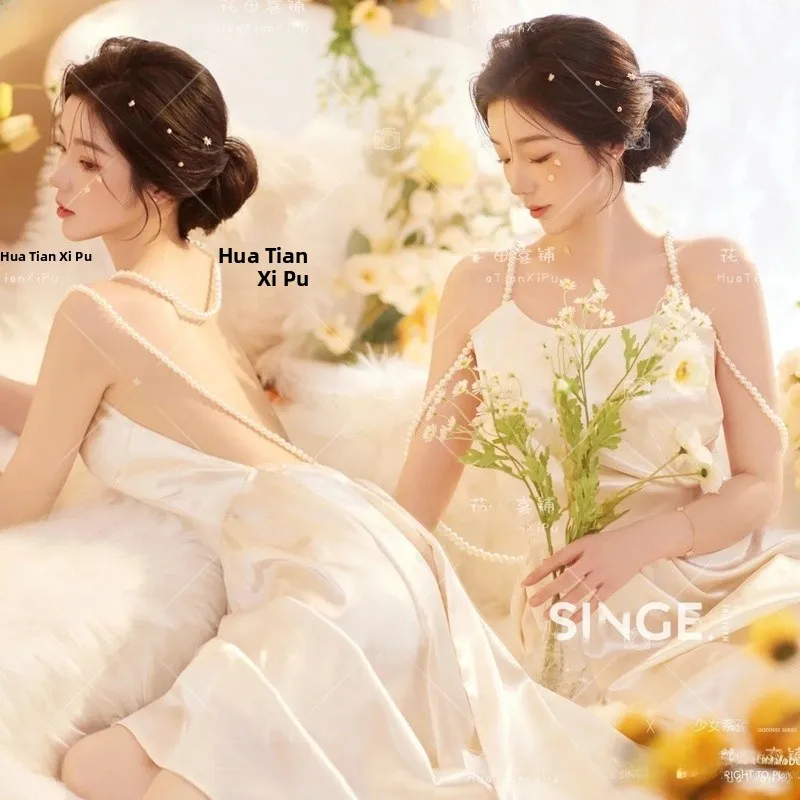 

Новое стильное жемчужное платье для фотостудии: весенняя сексуальная одежда для фотосессий молодых женщин, для художественных портретных съемок