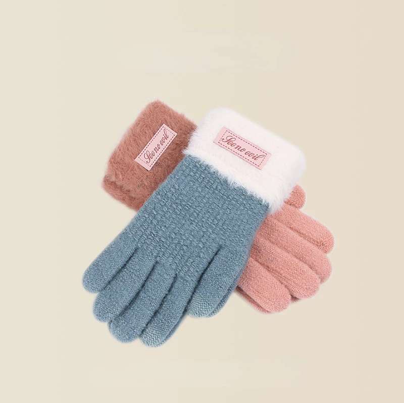 

The New Touch Screen Ladies Cashmere Knit Winter Gloves Imitation Cashmere Knitting Plus Velvet Thick Warm Outdoor Gloves