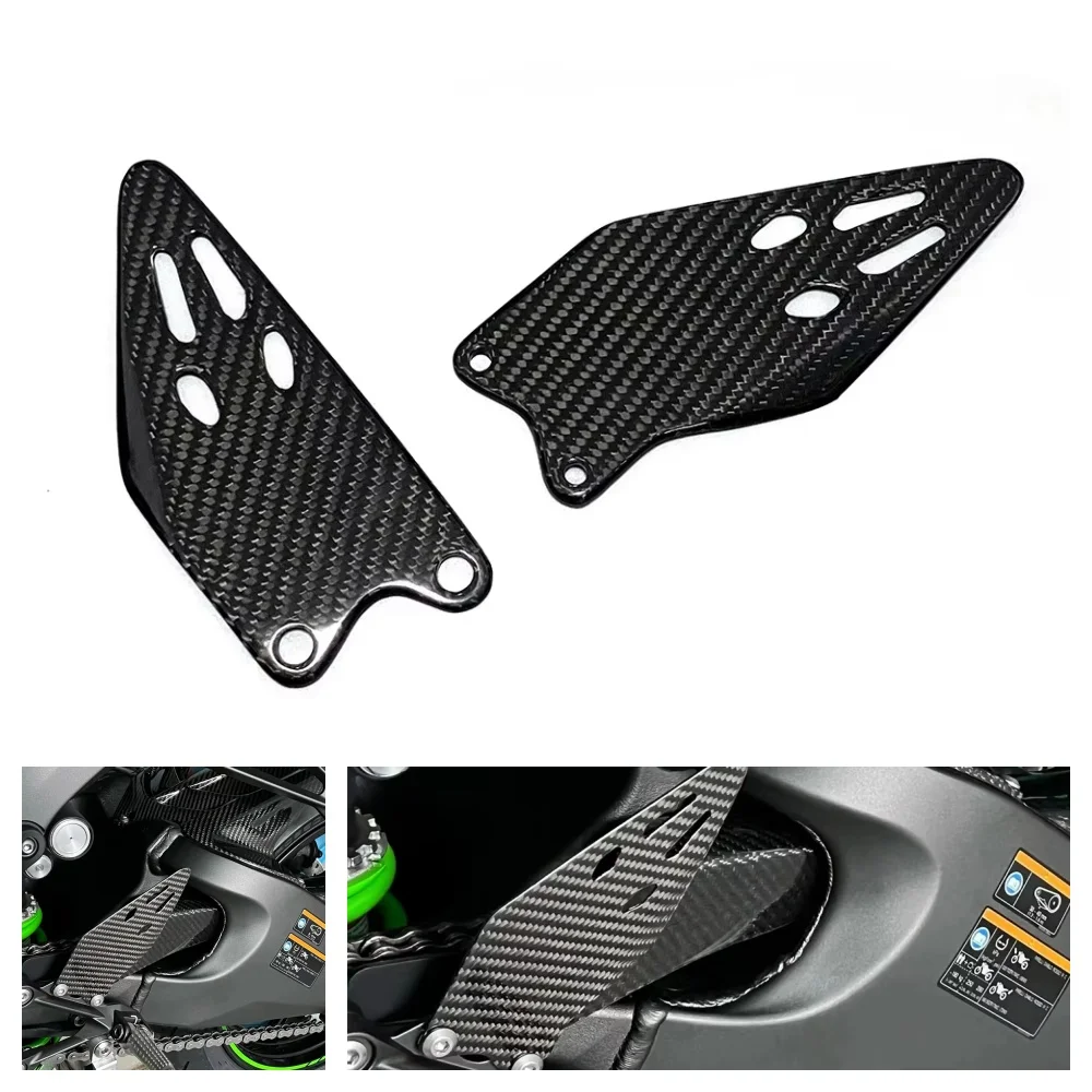 

For KAWASAKI ZX-6R 636 2009-2024 2025 100% Carbon Fiber Rear Foot Heel Guards Motorcycle Accessories Footrest Wings Protector