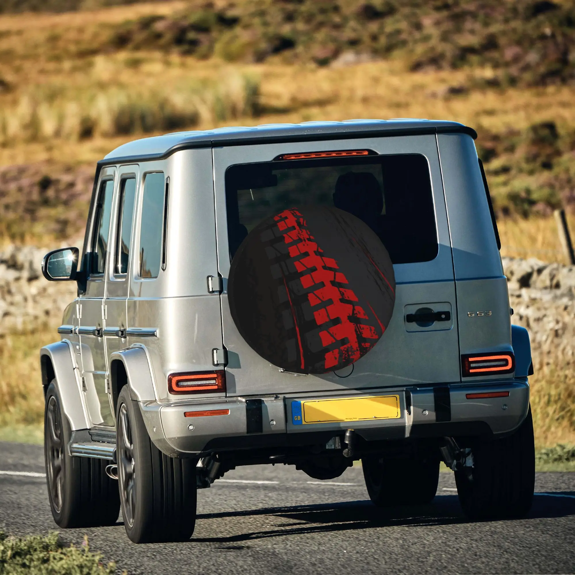 2D Flat 1pc Tire Track Print Car Tire Cover 35.56/38.1/40.64/43.18 Cm, Spare Tire Cover, Essential For Camping Off-Road Outdoor
