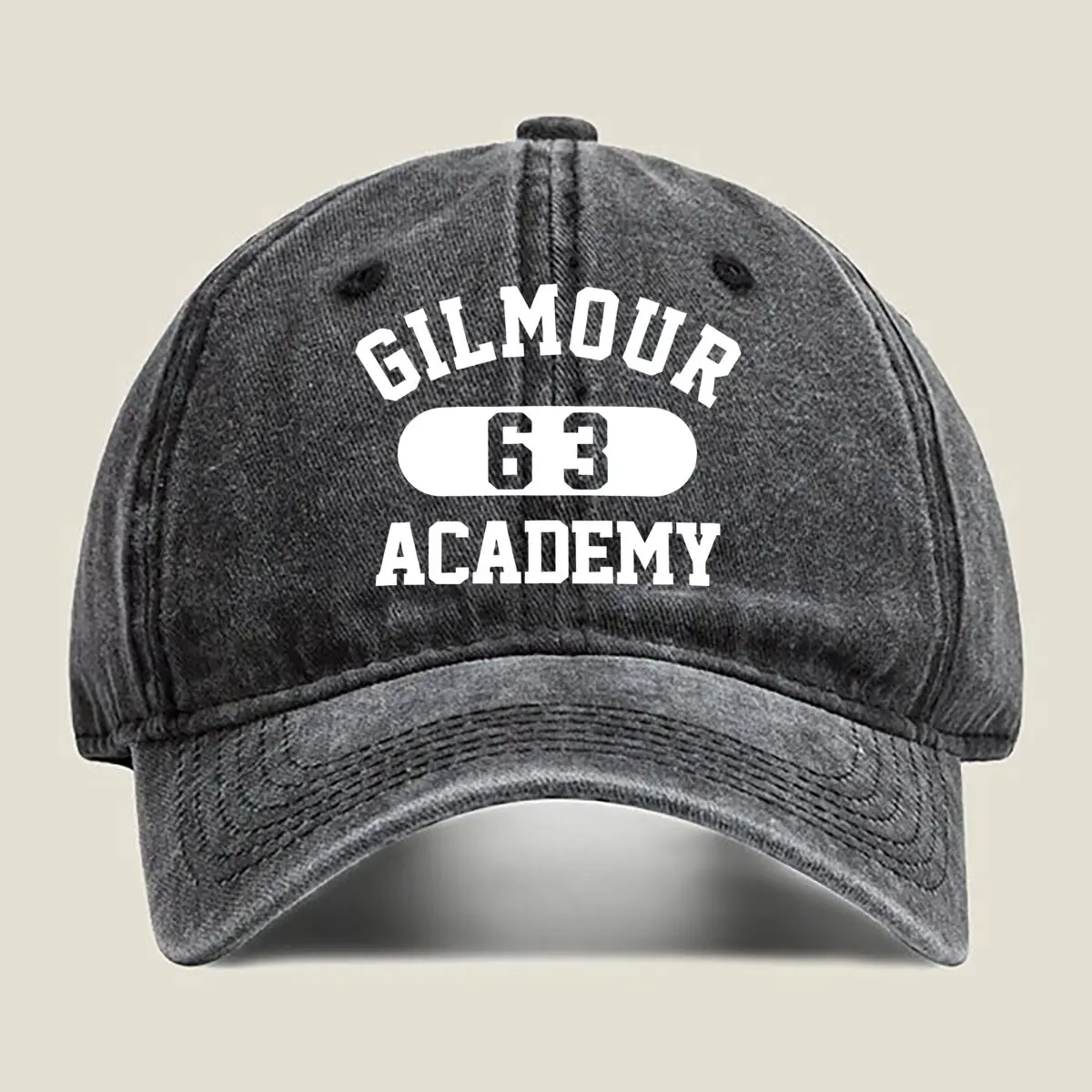 

Gilmour Academy “63” Music - Inspired Text Design Washed Baseball Cap