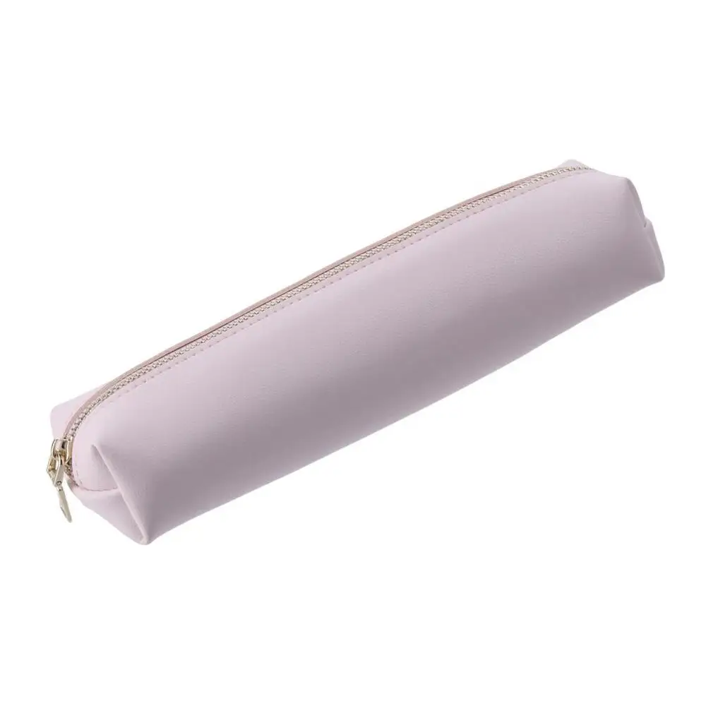 PU Leather Pencil Case Slim Stationery Bag Portable Zipper Bag Makeup Bag Retro Storage Bag Cosmetics Travel Storage