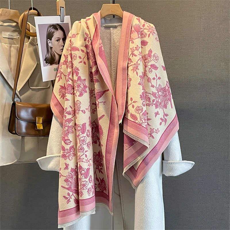 

2025 Winter Warm Cashmere Scarf for Women Jacquard Pashmina Shawl Wrap Neckerchief Female Bufanda Blanket Echarpe Poncho Stoles