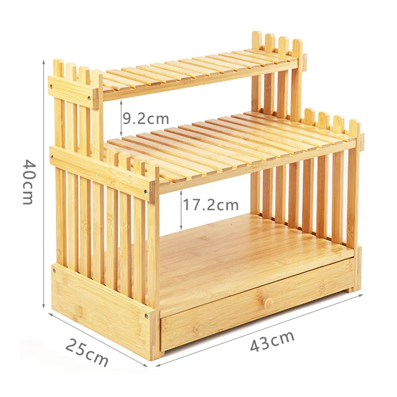 Bamboo and wood three-layer stand design, storage kitchen shelf above the sink, plate drying rack