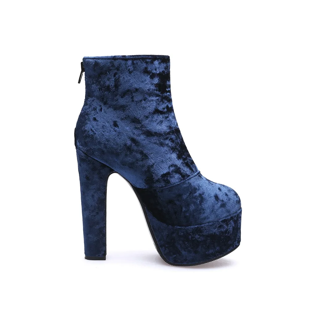 Platform Women Ankle Boots Fashion Velvet High Heels Boots Female Sexy Round Toe Nightclub Party Ladies Shoes Large Size 45
