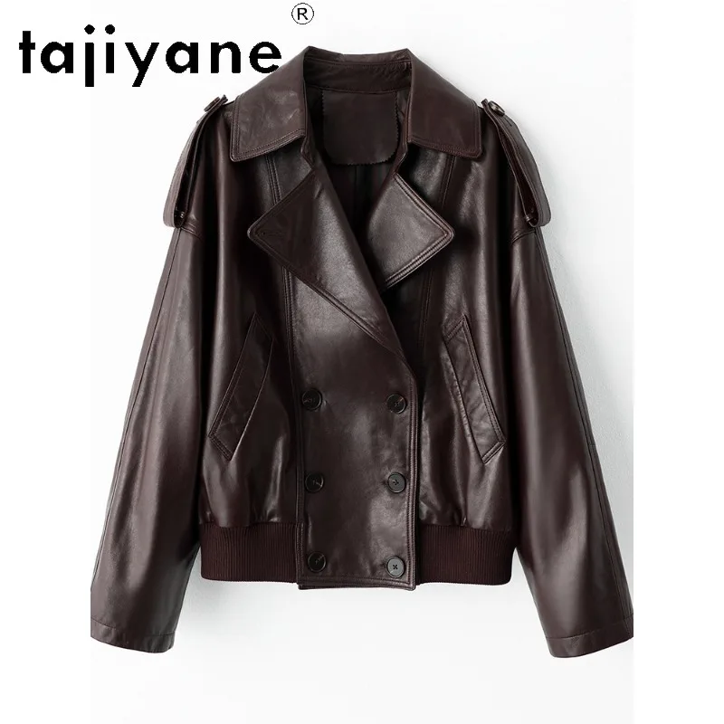 TAJIYANE Genuine Leather Jacket Women Oversized Outerwear Top Layer Sheepskin Leather Coat Lapel Jackets of Woman Short Косуха
