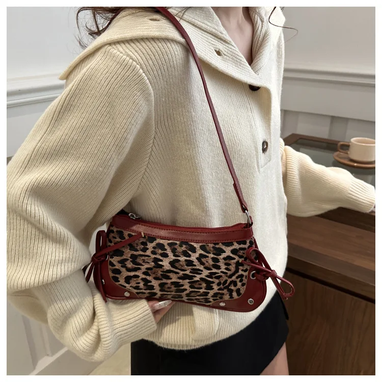 Neue Achselhöhle Tasche Trendy Schulter Tasche für Frauen Süße Doppel Bogen Handtasche Damen Tasche Retro Mode Weibliche Leopard Print Schulter Tasche – Detail 22