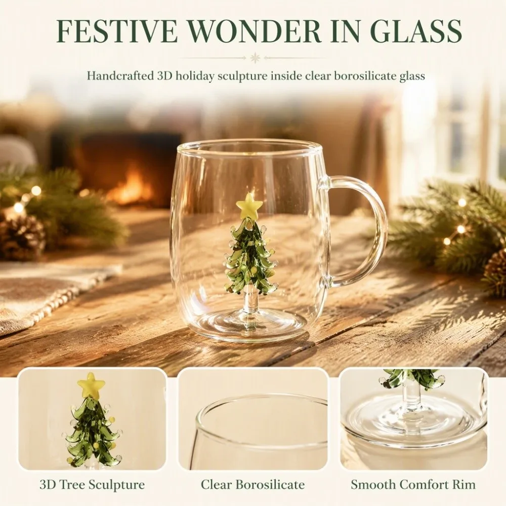 Heat-Resistant Christmas Tree Cups Single-layer Comfortable Grip Holiday Drinkware Large-caliber Cartoon Milk Cups New Year