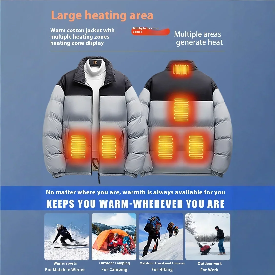 

Men's and women's warm jacket, waterproof winter warm jacket, electric heating jacket, power bank not included